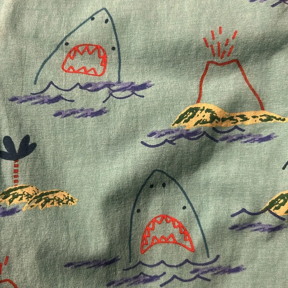 Hanna Andersson Green and Blue Shark and volcano Print Shorts 2T ⭐️